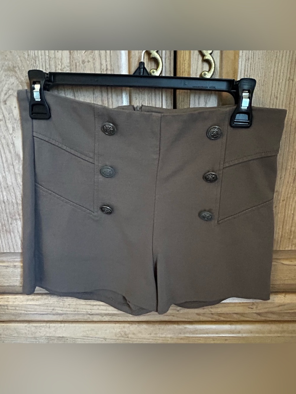 High-Waist Brown Button-Front Women's Shorts